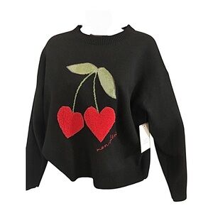 Mon Cheri green sequin red embroidered heart black sweater size medium brand new